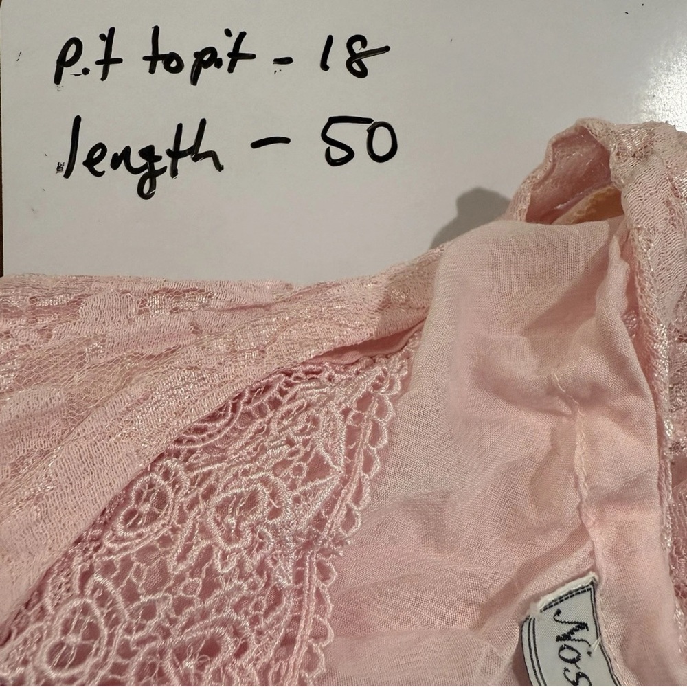 VTG Nostalgia Maxi Gauzy Lace Dress sz M Pink Short Sleeve Flowy Fairy Boho - Picture 7 of 7